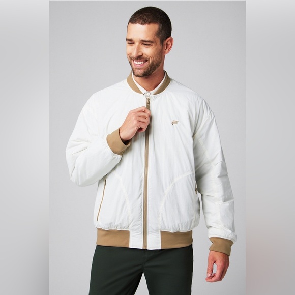 Fabletics NWT The Essential Reversible Fabletics Bomber Jacket Tan/White Medium - Picture 4 of 16